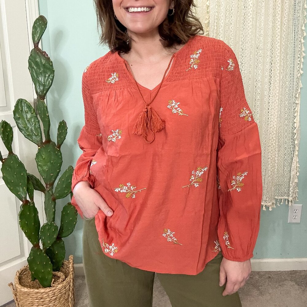 Embroidered BoHo Blouse with lining and Tie Front. Hayden LA